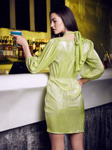 Women's Green Party Regular Fit Embellished Three Quarter Sleeves Dress