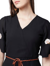 Women's Black Casual Regular Fit Printed Half Sleeves Dress