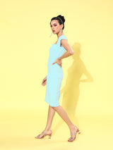 Women's Blue Party Bodycon Solid Half Sleeves Dress