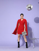 Women's Red Party Regular Fit Solid Sleeveless Dress