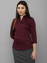 Women's Maroon Work Three Quarter Sleeves Shirt
