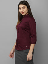 Women's Maroon Work Three Quarter Sleeves Shirt