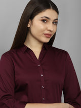 Women's Maroon Work Three Quarter Sleeves Shirt