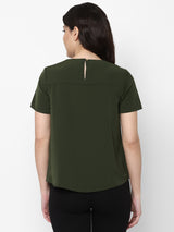 Women's Olive Casual Half Sleeves Tops