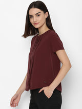 Women's Red Casual Half Sleeves Tops