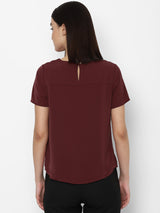 Women's Red Casual Half Sleeves Tops