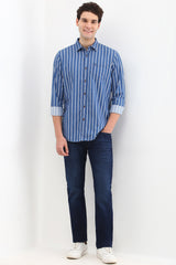 Men's Navy Casual Full Sleeves Striped Shirt