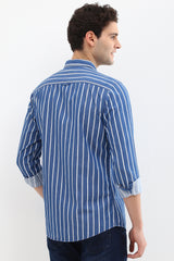 Men's Navy Casual Full Sleeves Striped Shirt
