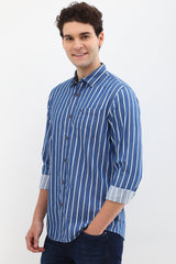 Men's Navy Casual Full Sleeves Striped Shirt
