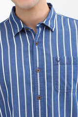 Men's Navy Casual Full Sleeves Striped Shirt