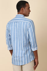 Men's Blue Casual Full Sleeves Striped Shirt