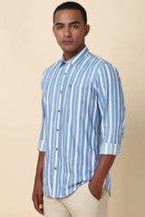 Men's Blue Casual Full Sleeves Striped Shirt