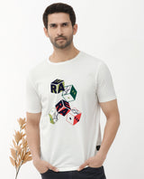 Men's White Casual Regular Fit Printed Half Sleeves Tshirt