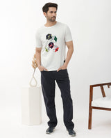 Men's White Casual Regular Fit Printed Half Sleeves Tshirt