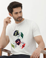 Men's White Casual Regular Fit Printed Half Sleeves Tshirt