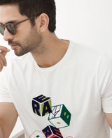 Men's White Casual Regular Fit Printed Half Sleeves Tshirt