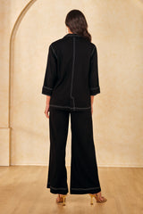 Women's Black Daily Regular Fit Solid Three Quarter Sleeves Co-ords Set