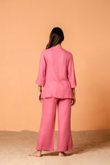 Women's Pink Color Pleated Front Rayon Co-Ord Set