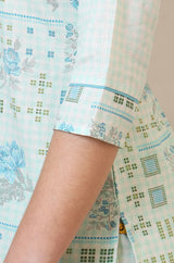 Women's Light Blue Geometric Printed Straight Cotton Blend Kurta and Pants