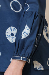 Women's Blue Geometric Tie And Dye Straight Cotton Top And Pant Co-ord Set