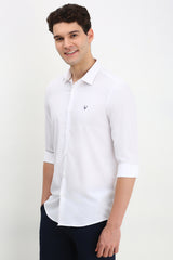 Men's White Casual Full Sleeves Solid Shirt
