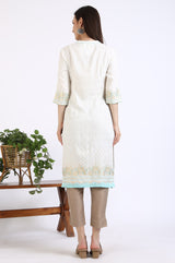 Women's White Printed Foil Print Lace Rayon Straight Kurta