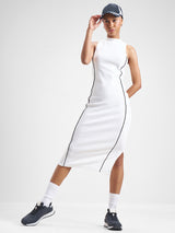 Women's White Sports Solid Regular Fit Sleeveless Dress