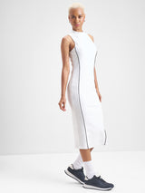 Women's White Sports Solid Regular Fit Sleeveless Dress