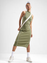 Women's Green Sports Solid Regular Fit Sleeveless Dress