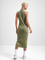 Women's Green Sports Solid Regular Fit Sleeveless Dress