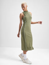 Women's Green Sports Solid Regular Fit Sleeveless Dress