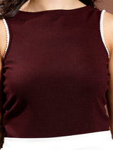 Women's Red Casual Regular Fit Embellished Sleeveless Top