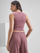 Women's Purple Casual Printed Regular Fit Sleeveless Top