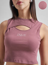 Women's Purple Casual Printed Regular Fit Sleeveless Top