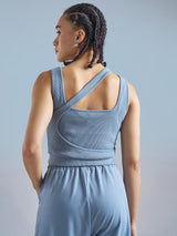 Women's Blue Casual Printed Regular Fit Sleeveless Top