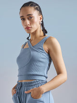 Women's Blue Casual Printed Regular Fit Sleeveless Top