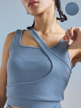 Women's Blue Casual Printed Regular Fit Sleeveless Top