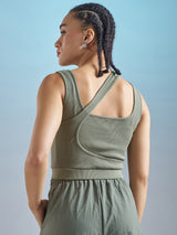 Women's Green Casual Printed Regular Fit Sleeveless Top