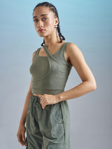 Women's Green Casual Printed Regular Fit Sleeveless Top