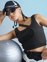 Women's Black Casual Printed Regular Fit Sleeveless Top