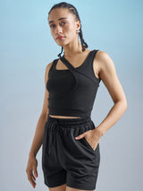 Women's Black Casual Printed Regular Fit Sleeveless Top