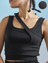 Women's Black Casual Printed Regular Fit Sleeveless Top