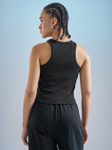 Women's Black Casual Printed Regular Fit Sleeveless Top