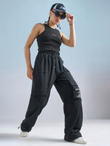 Women's Black Casual Printed Regular Fit Sleeveless Top