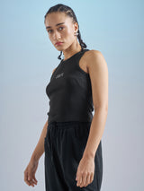 Women's Black Casual Printed Regular Fit Sleeveless Top