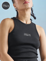 Women's Black Casual Printed Regular Fit Sleeveless Top