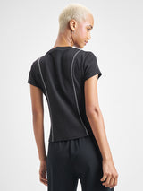 Women's Black Casual Printed Regular Fit Half Sleeves Top