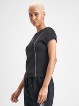 Women's Black Casual Printed Regular Fit Half Sleeves Top