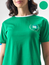 Women's Green Casual Printed Oversized Fit Half Sleeves Tshirt