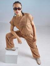 Women's Brown Casual Printed Regular Fit Half Sleeves Tshirt